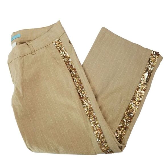 Marciano Striped Linen Blend Pants with Sequined Side Panel 2 - Picture 11 of 12